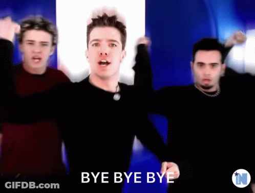 A Group Of Men Are Dancing With The Words Bye Bye Bye In The Background GIF