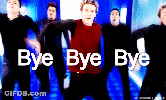 A Group Of Men Are Dancing With The Words Bye Bye Bye In The Background GIF