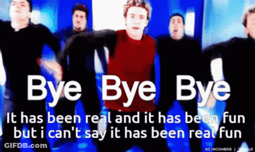 A Group Of Men Are Dancing With The Words Bye Bye Bye In The Background GIF