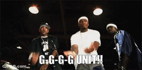 A Group Of Men Are Dancing With The Words G-G-G-Gunit Written On The Bottom GIF