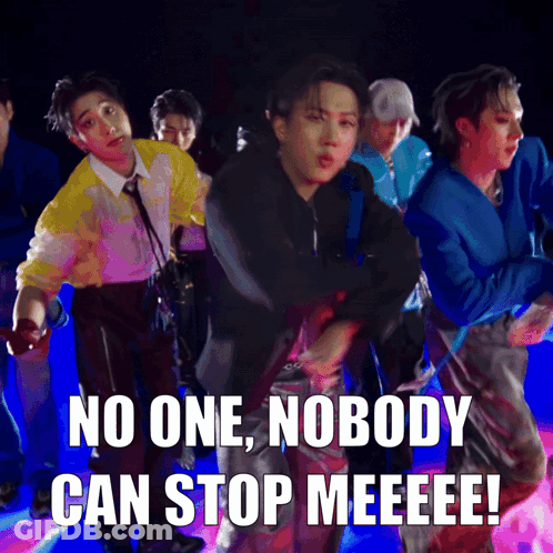 A Group Of Men Are Dancing With The Words No One Nobody Can Stop Meeeee GIF