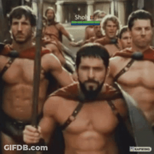 A Group Of Men Are Holding Swords And Shields With The Name Shoha On The Top Left GIF