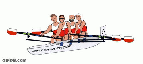 A Group Of Men Are In A Boat That Says World Champion 2019 On The Side GIF