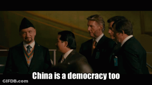 Men Laughing About China Being A Democracy GIF