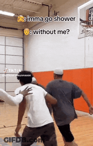 A Group Of Men Are Playing Basketball On A Court With A Caption That Says " Imma Go Shower " GIF