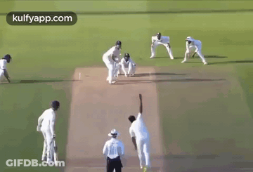 A Group Of Men Are Playing Cricket On A Field . GIF