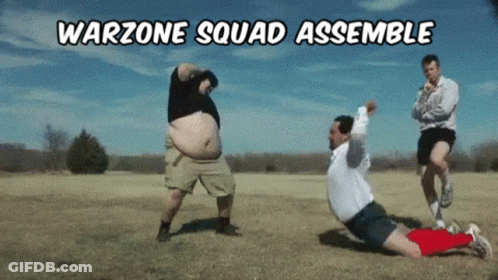 A Group Of Men Are Playing Soccer In A Field With The Words Warzone Squad Assemble GIF
