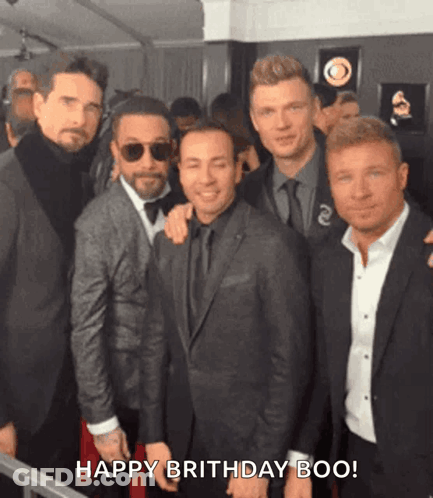 A Group Of Men Are Posing For A Picture And The Caption Reads Happy Brithday Boo GIF