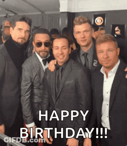 A Group Of Men Are Posing For A Picture With The Caption Happy Birthday GIF