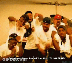 A Group Of Men Are Posing For A Picture With The Words Everytime I Come Around Your City Bling Bling GIF