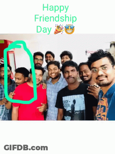 A Group Of Men Are Posing For A Picture With The Words Happy Friendship Day Written Above Them GIF