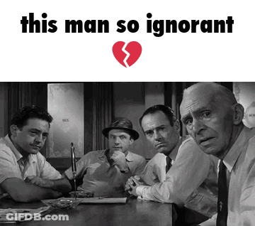 A Group Of Men Are Sitting At A Table With A Broken Heart Above Them That Says " This Man So Ignorant " GIF
