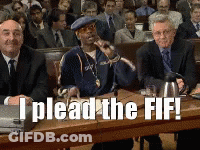 A Group Of Men Are Sitting At A Table With The Words " I Plead The Fif " Written On It GIF