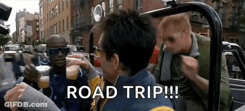 A Group Of Men Are Sitting In A Car Drinking Beer And Talking . GIF
