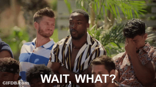 A Group Of Men Are Sitting In A Row And One Of Them Is Asking " Wait What " GIF