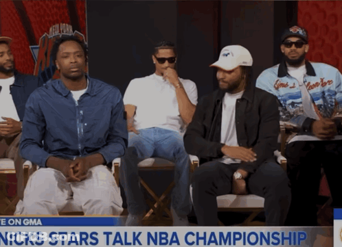 A Group Of Men Are Sitting In Chairs With The Words Nicks Stars Talk Nba Championship GIF