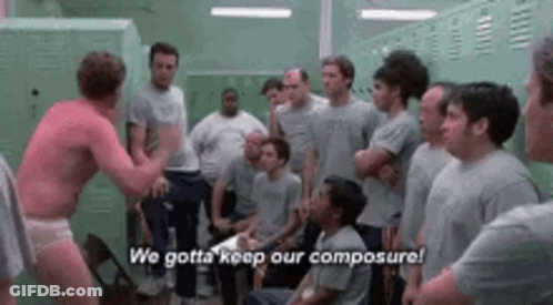 A Group Of Men Are Standing In A Locker Room Talking To Each Other And One Of Them Is Naked . GIF
