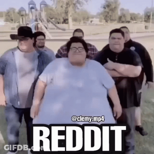 A Group Of Men Are Standing In A Park With A Sign That Says Reddit On It GIF