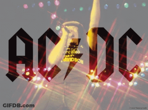 A Group Of Men Are Standing In Front Of A Ac Dc Logo GIF