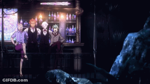 A Group Of Men Are Standing In Front Of A Bar GIF