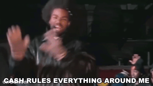 A Group Of Men Are Standing In Front Of A Sign That Says Dollar Dollar Bill Y'all GIF