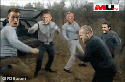 A Group Of Men Are Standing In The Dirt With Mu Written On The Bottom GIF