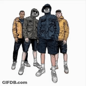 A Group Of Men Are Standing Next To Each Other With The Word Bahagia Written Above Them GIF