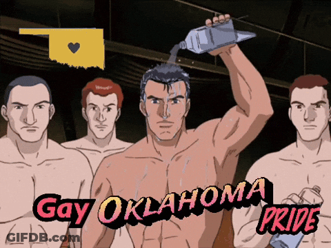 A Group Of Men Are Standing Next To Each Other With The Words Gay Oklahoma Pride On The Bottom GIF