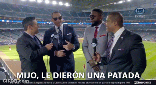 A Group Of Men Are Standing On A Baseball Field With A Fox Logo In The Background GIF