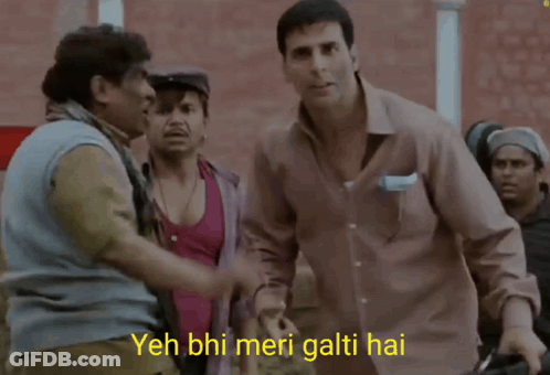 A Group Of Men Are Talking To Each Other With The Caption Yeh Bhi Meri Galti Hai On The Bottom GIF