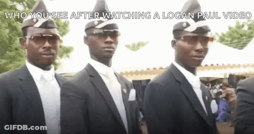 A Group Of Men In Black Suits And Hats Are Standing Next To Each Other In A Line . GIF