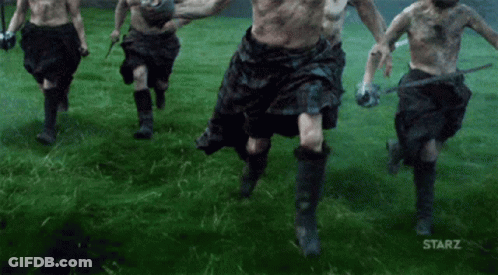 Men In Kilts Running With Swords GIF