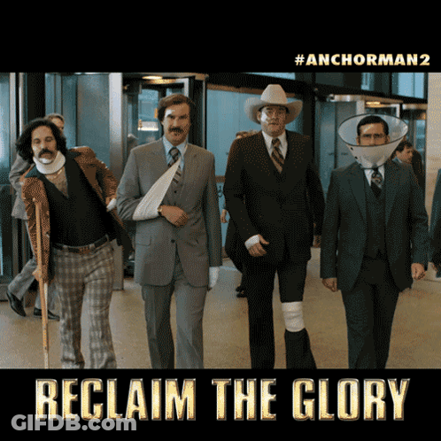 A Group Of Men In Suits Are Walking In A Line With The Words Reclaim The Glory On The Bottom GIF
