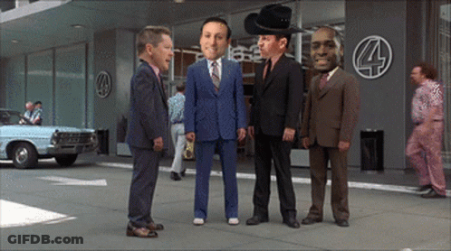 A Group Of Men In Suits Standing In Front Of A Building With The Number 4 On It GIF