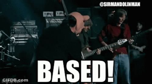 A Group Of Men Playing Guitars With The Words Based In White Letters GIF