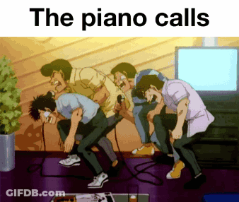 A Group Of Men Singing Into Microphones With The Words The Piano Calls GIF