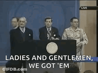 A Group Of Men Standing Behind A Podium With The Words `` Ladies And Gentlemen , We Got 'Em '' . GIF
