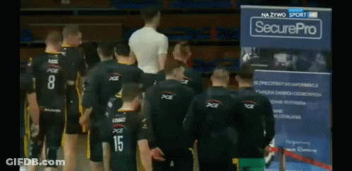 A Group Of Men Standing In Front Of A Securepro Banner GIF