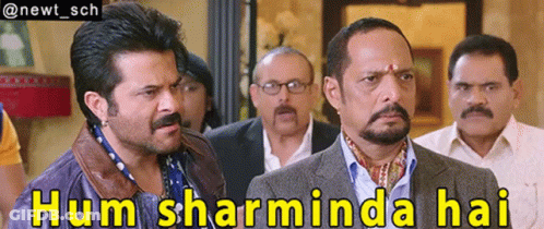 A Group Of Men Standing Next To Each Other With Hum Sharminda Hai Written On The Bottom GIF