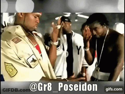 A Group Of Men Standing Next To Each Other With The Caption @ Gr8 Poseidon On The Bottom GIF