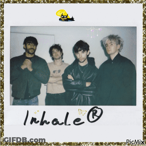 A Group Of Men Standing Next To Each Other With The Word Inhale Written On The Bottom Right GIF
