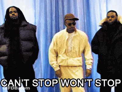 A Group Of Men Standing Next To Each Other With The Words " Can 'T Stop Won 'T Stop " On The Bottom GIF