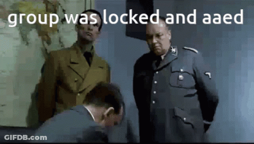 A Group Of Men Standing Next To Each Other With The Words " Group Was Locked And Aaed " Written On The Bottom GIF