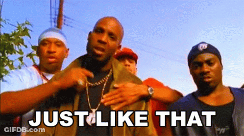 A Group Of Men Standing Next To Each Other With The Words Just Like That Written On The Bottom GIF