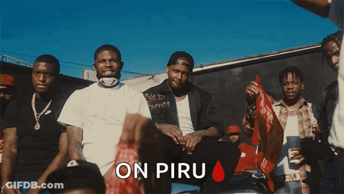A Group Of Men Standing Next To Each Other With The Words On Piru Written On The Bottom GIF