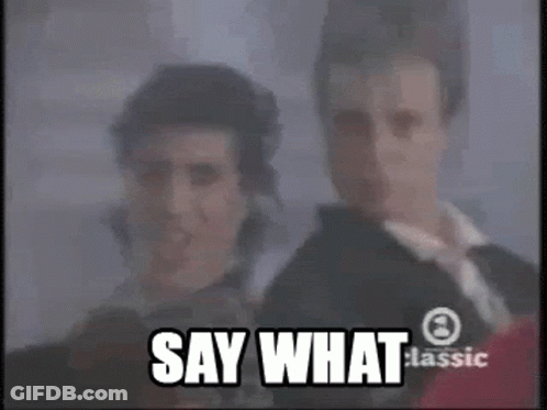 A Group Of Men Standing Next To Each Other With The Words Say What Written On The Bottom GIF