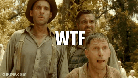 A Group Of Men Standing Next To Each Other With WTF Written In White Letters GIF