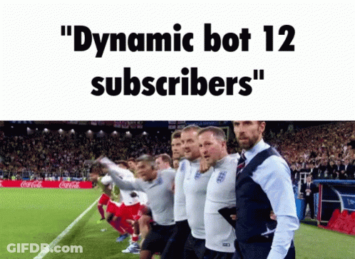 A Group Of Men Standing On A Soccer Field With The Words Dynamic Bot 12 Subscribers GIF