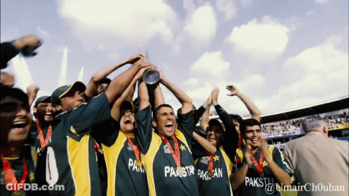 A Group Of Men Wearing Green And Yellow Shirts That Say Pakistan GIF