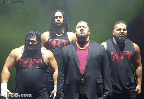 A Group Of Men Wearing Shirts That Say Mft On Them GIF